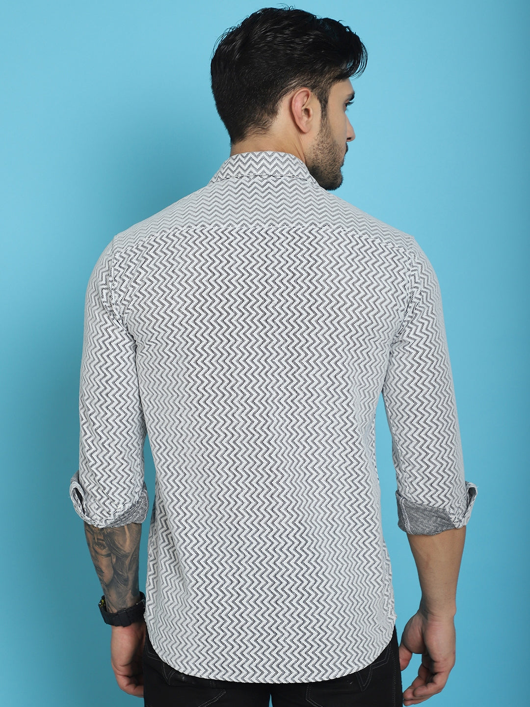 Indian Needle Men's Woven Design Cotton Shirt - White - Distacart