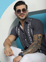 Thumbnail for Indian Needle Men's Printed Half Sleeve Lycra Shirt - Charcoal - Distacart
