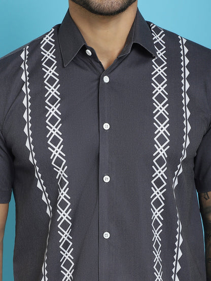 Indian Needle Men's Printed Half Sleeve Lycra Shirt - Charcoal - Distacart