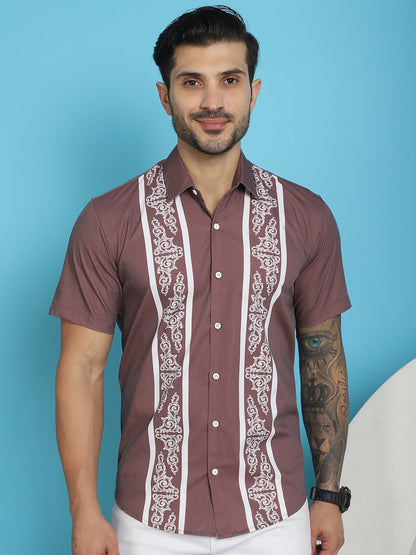 Indian Needle Men's Printed Half Sleeve Lycra Shirt - Magenta - Distacart
