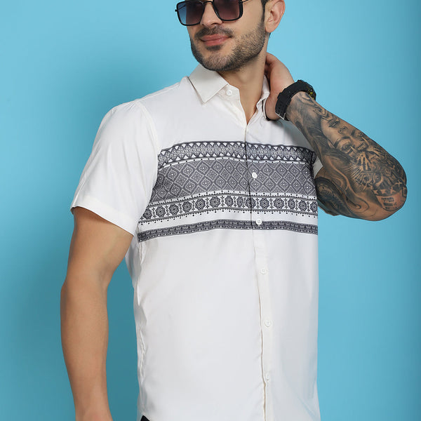 Indian Needle Men's Printed Half Sleeve Lycra Shirt - White - Distacart