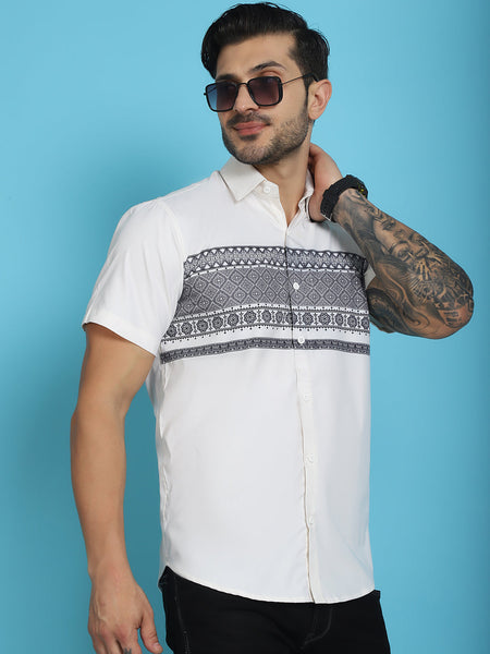 Indian Needle Men's Printed Half Sleeve Lycra Shirt - White - Distacart