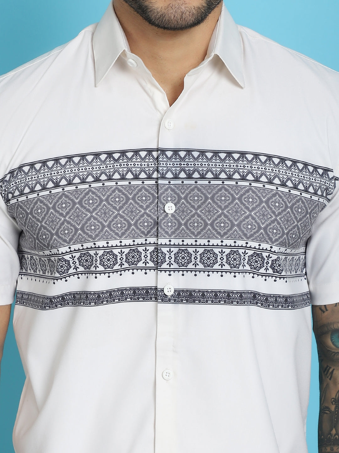 Indian Needle Men's Printed Half Sleeve Lycra Shirt - White - Distacart