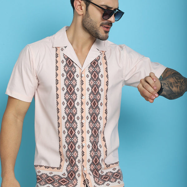 Indian Needle Men's Printed Half Sleeve Lycra Shirt - Pink - Distacart