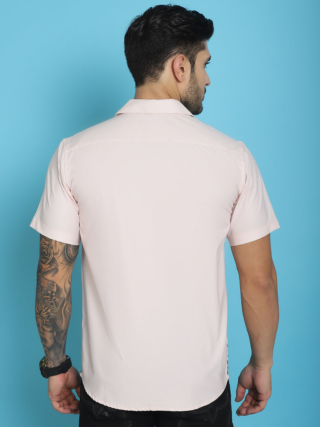 Indian Needle Men's Printed Half Sleeve Lycra Shirt - Pink - Distacart