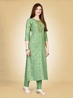 Thumbnail for Aastha Fashion Women's Sea Green Viscose Rayon Embroidered Kurta Pant Set - Distacart