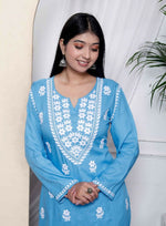 Thumbnail for Miravan Womens Blue Embroidered Kurta With Palazzo - Distacart