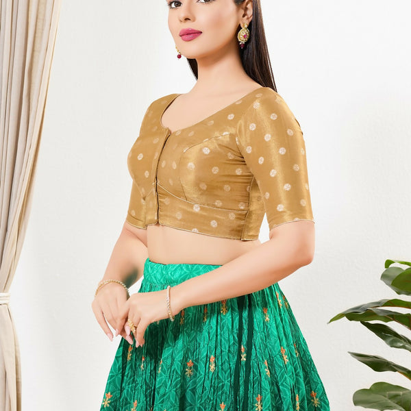 Joban Fashion Gold Tissue Padded Blouse With Round Neck Elbow Sleeves