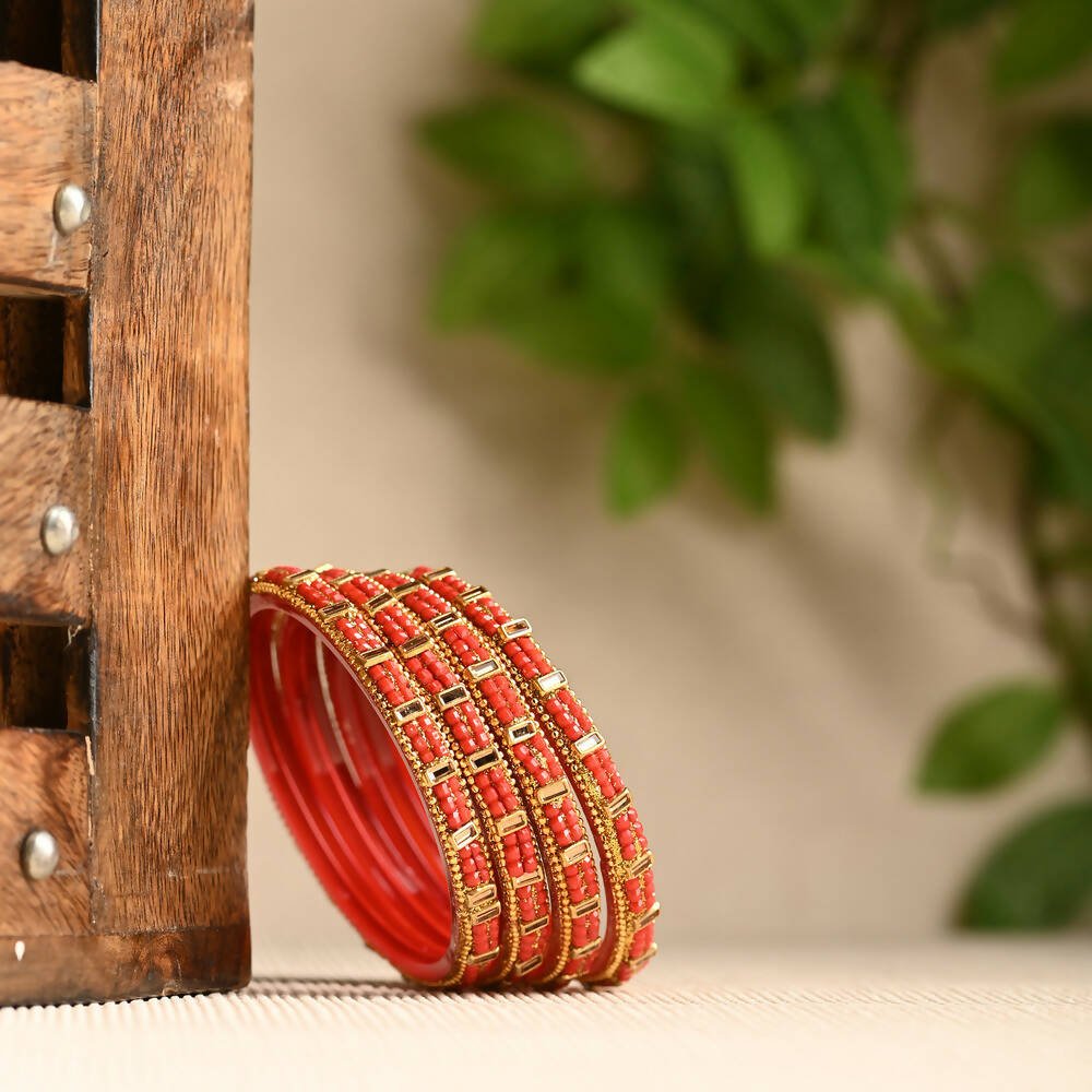 Afast Elegant Bridal & Wedding Party Fashion Bangle/Kada Set, Red, Glass, Pack Of 8 Model No- A40 - Distacart