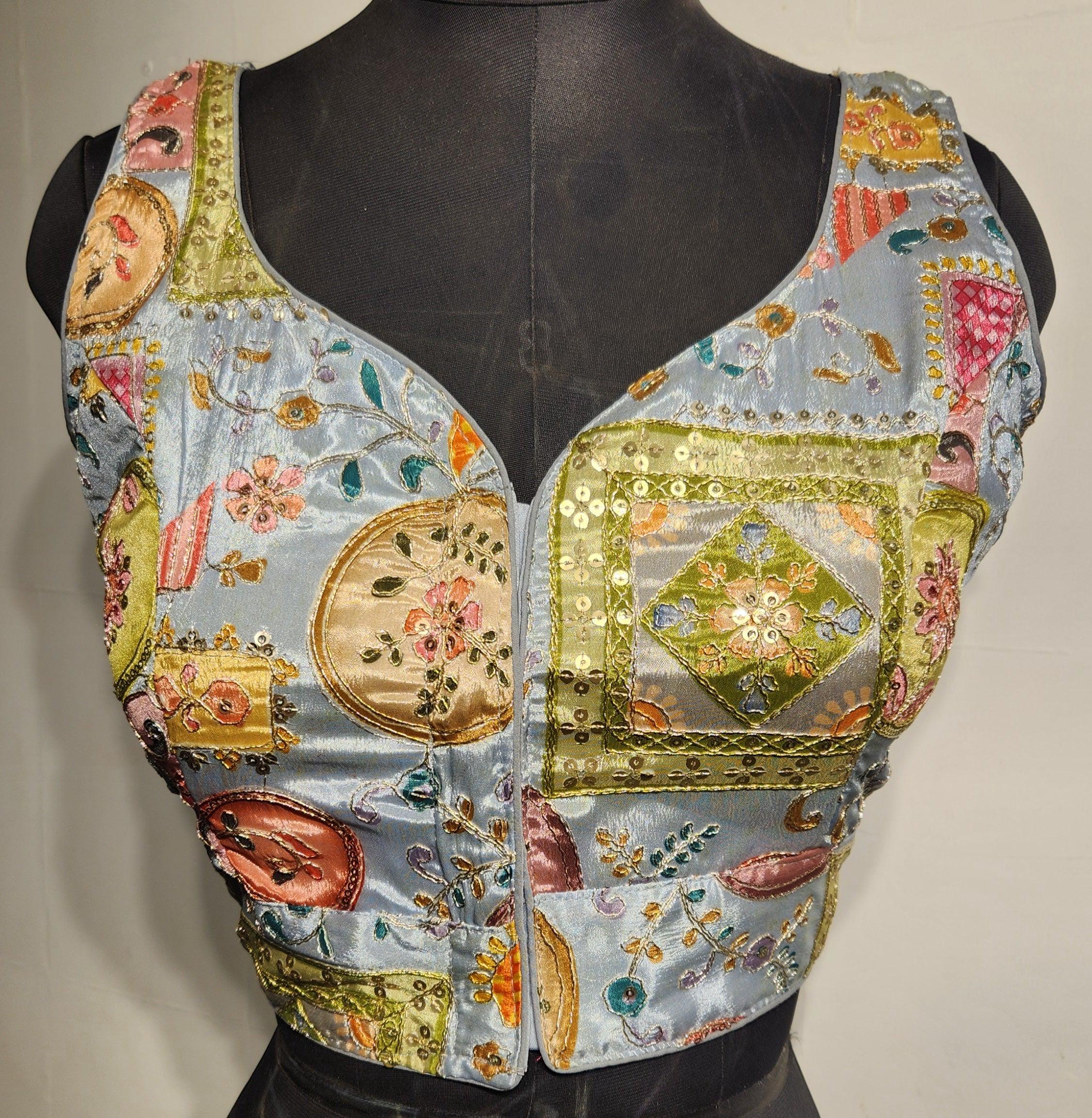 Kia Fashions Grey Sequins & Zari Embroidered Readymade Blouse - Distacart