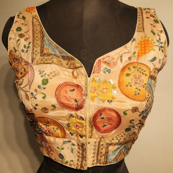 Kia Fashions Peach Sequins & Zari Embroidered Readymade Blouse - Distacart