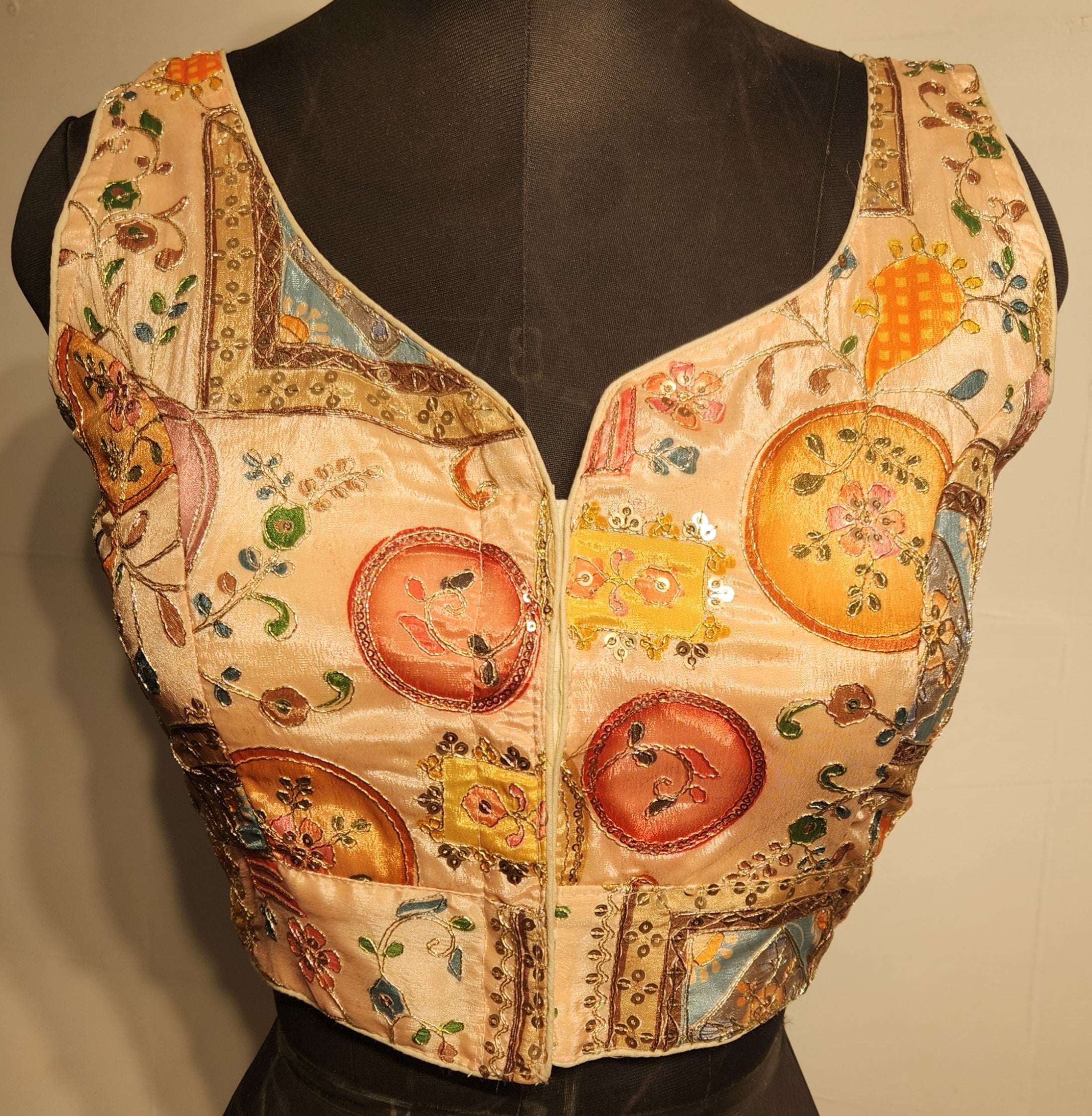 Kia Fashions Peach Sequins & Zari Embroidered Readymade Blouse