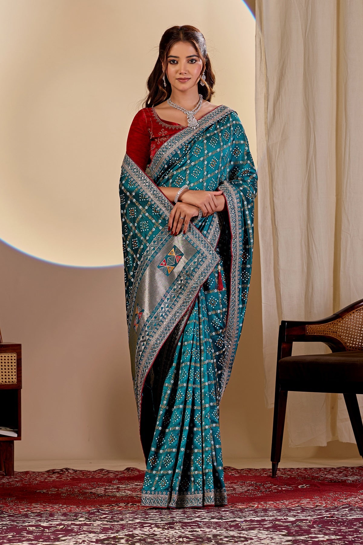 Dwija Fashion Women'S Party Wear Embroidery Vichitra Cp Designer Saree With Unstitched Blouse-Sky Blue - Dista