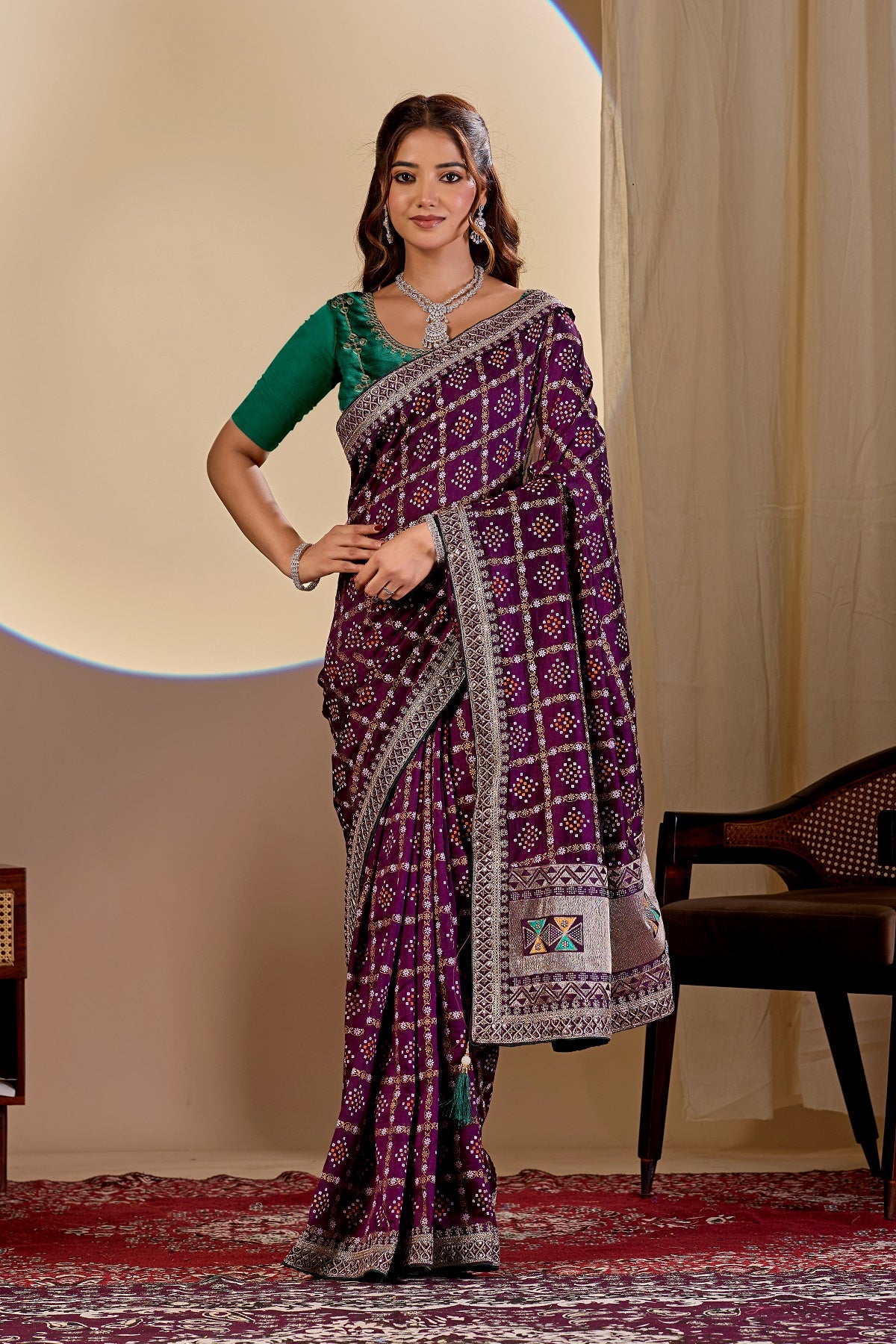 Dwija Fashion Women'S Party Wear Embroidery Vichitra Cp Designer Saree With Unstitched Blouse-Maroon - Dista