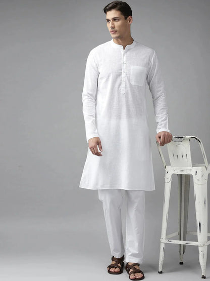 Fabmade Men White Cotton Linen Kurta - Distacart
