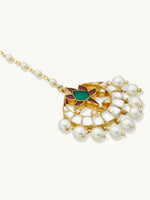Thumbnail for Nuyug 22K Gold-Plated Green Stone & Kundan Studded with Pearl Drop Maang Tikka Head Jewellery