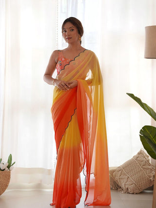 Mitera Colourblocked Embroidered Pure Georgette Saree - Distacart