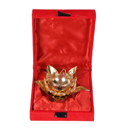 CraftVatika Brass Crystal Lotus Shape Diya Deepak With Gift Box - Dista