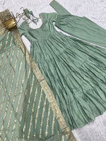 Thumbnail for Evanik Seagreen Pure Roman Silk Chanderi With Fully Flair Anarkali Pant With Dupatta