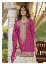 Thumbnail for Aarshi Fashions Pink Heavy Chinon Silk Full Stitched Palazzo Suit