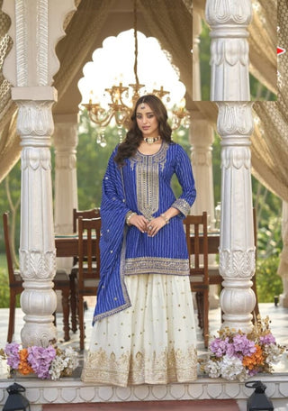 Aarshi Fashions Blue Heavy Chinon Silk Full Stitched Palazzo Suit