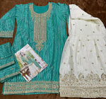Thumbnail for Aarshi Fashions Aqua Green Heavy Chinon Silk Full Stitched Palazzo Suit