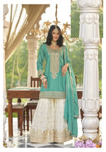 Thumbnail for Aarshi Fashions Aqua Green Heavy Chinon Silk Full Stitched Palazzo Suit