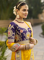 Thumbnail for Vegaa Fashion Yellow Georgette Embroidered Wedding Wear Saree