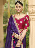Thumbnail for Vegaa Fashion Violet Georgette Embroidered Wedding Wear Saree