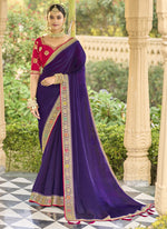 Thumbnail for Vegaa Fashion Violet Georgette Embroidered Wedding Wear Saree