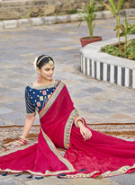 Thumbnail for Vegaa Fashion Red Georgette Embroidered Wedding Wear Saree