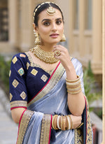 Thumbnail for Vegaa Fashion Lavender Georgette Embroidered Wedding Wear Saree