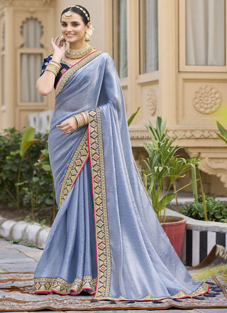 Vegaa Fashion Lavender Georgette Embroidered Wedding Wear Saree