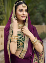 Thumbnail for Vegaa Fashion Wine Georgette Embroidered Wedding Wear Saree