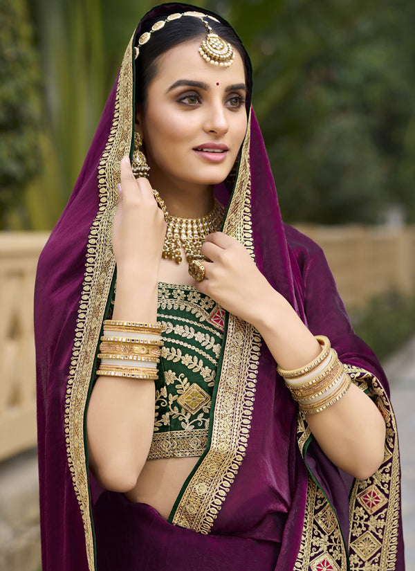 Vegaa Fashion Wine Georgette Embroidered Wedding Wear Saree