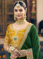 Thumbnail for Vegaa Fashion Green Georgette Embroidered Wedding Wear Saree
