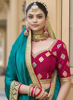 Thumbnail for Vegaa Fashion Aqua Green Georgette Embroidered Wedding Wear Saree