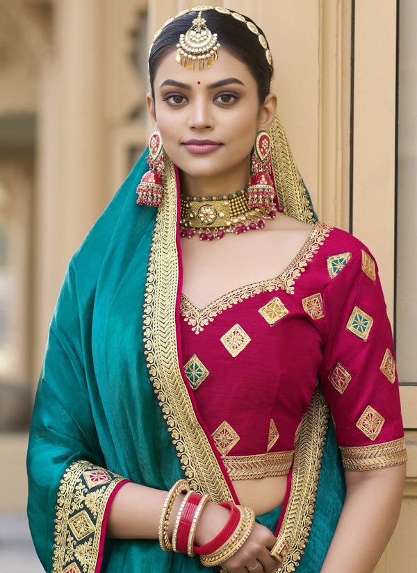 Vegaa Fashion Aqua Green Georgette Embroidered Wedding Wear Saree