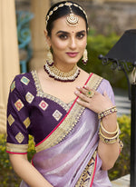 Thumbnail for Vegaa Fashion Lavender Georgette Embroidered Wedding Wear Saree
