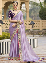 Thumbnail for Vegaa Fashion Lavender Georgette Embroidered Wedding Wear Saree