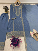 Thumbnail for Teeya Creation Lavender Color Faux Georgette Embroidery Work Party Wear Salwar Suit - Distacart