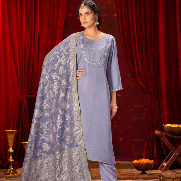 BulBul Sehmat Purple Muslin Kurta Set With Dupatta