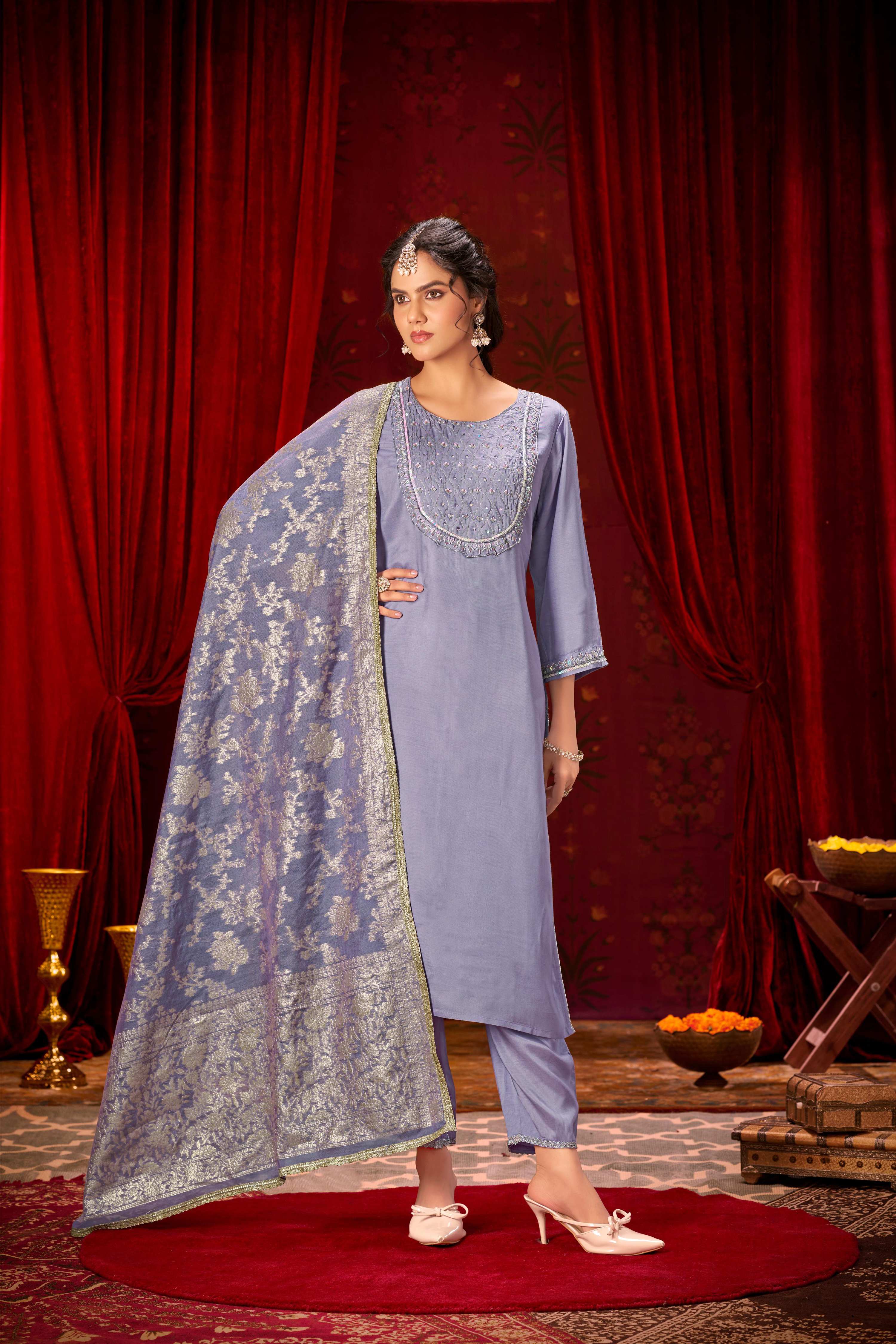 BulBul Sehmat Purple Muslin Kurta Set With Dupatta