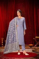 Thumbnail for BulBul Sehmat Purple Muslin Kurta Set With Dupatta