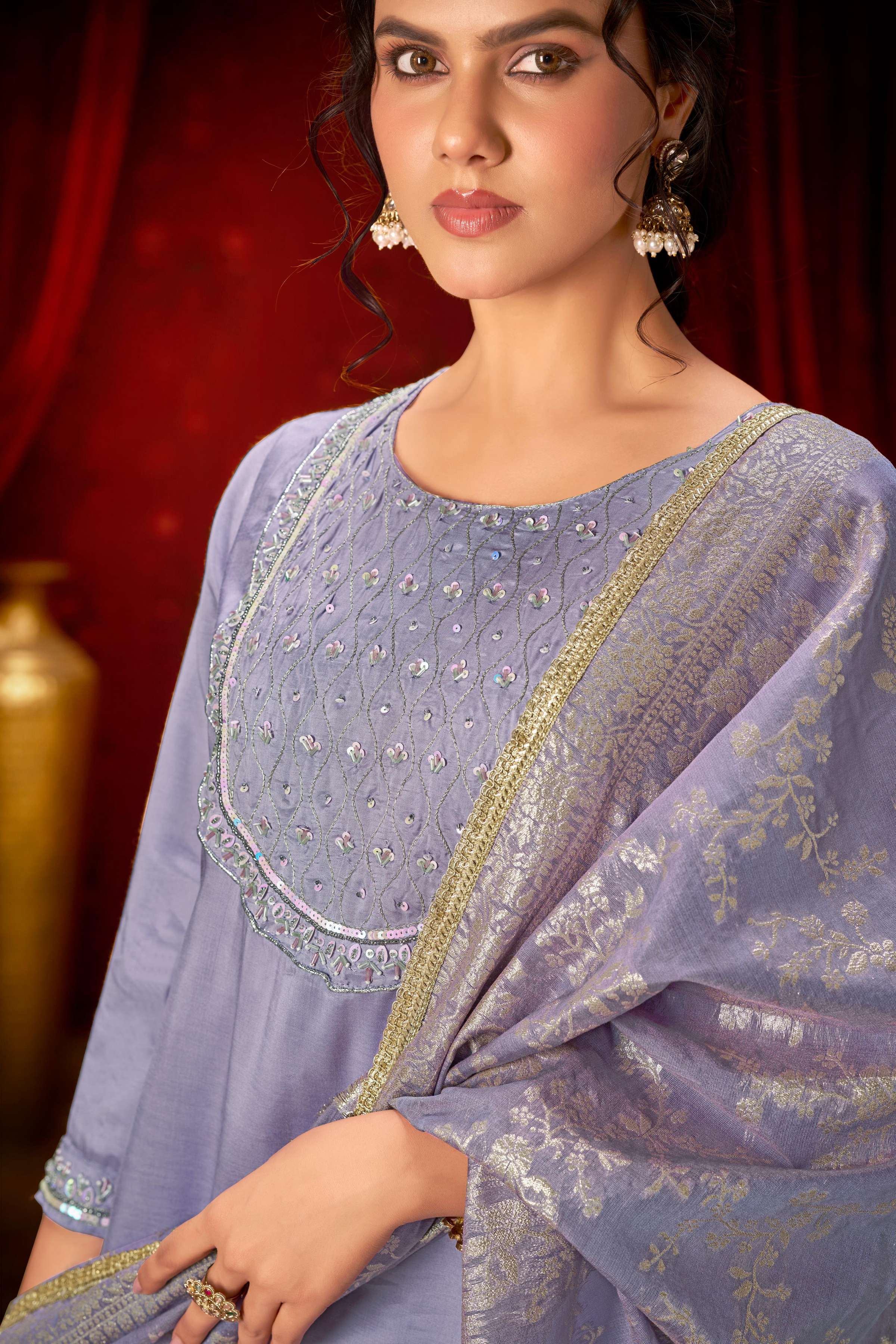 BulBul Sehmat Purple Muslin Kurta Set With Dupatta