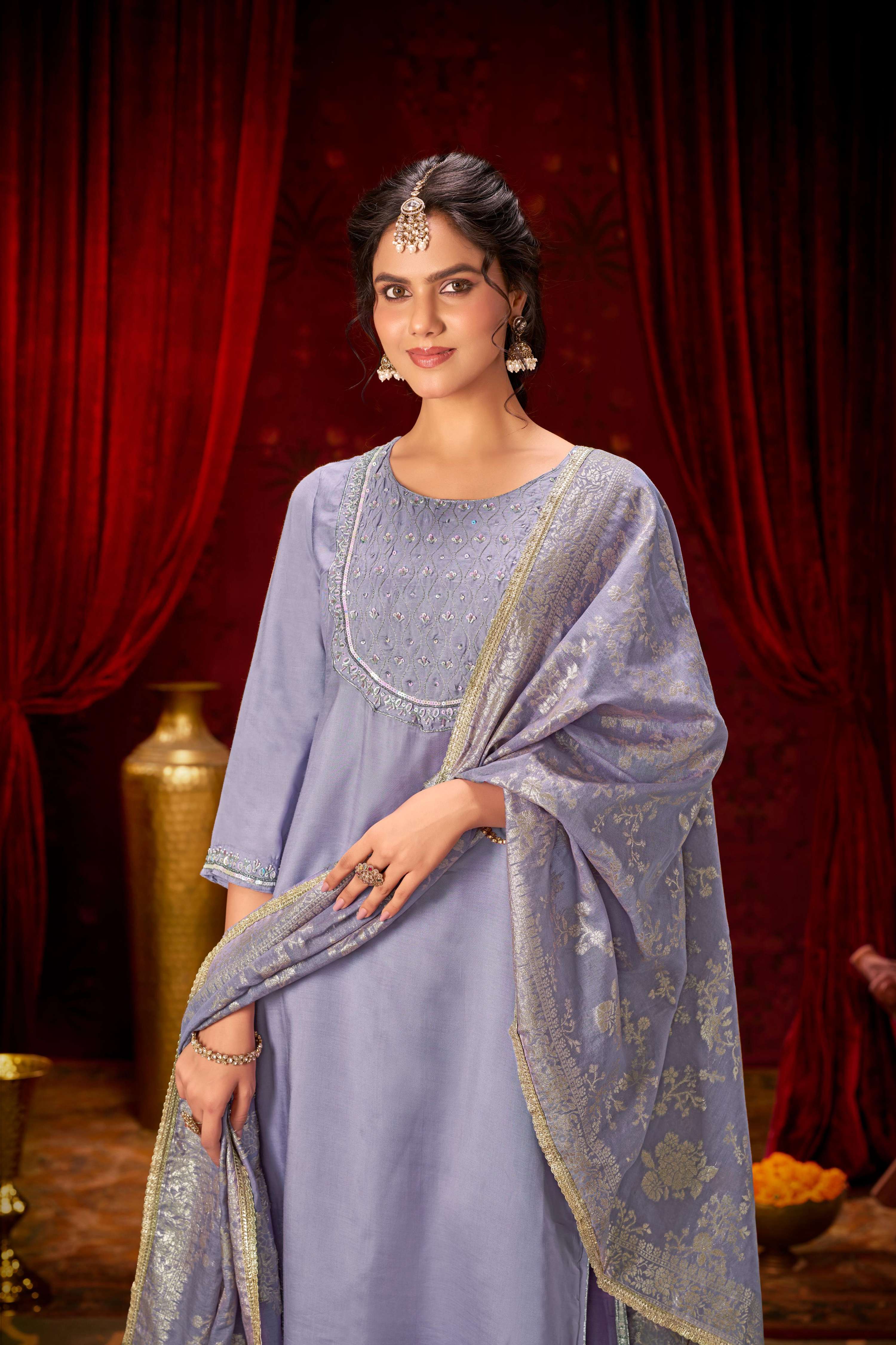 BulBul Sehmat Purple Muslin Kurta Set With Dupatta