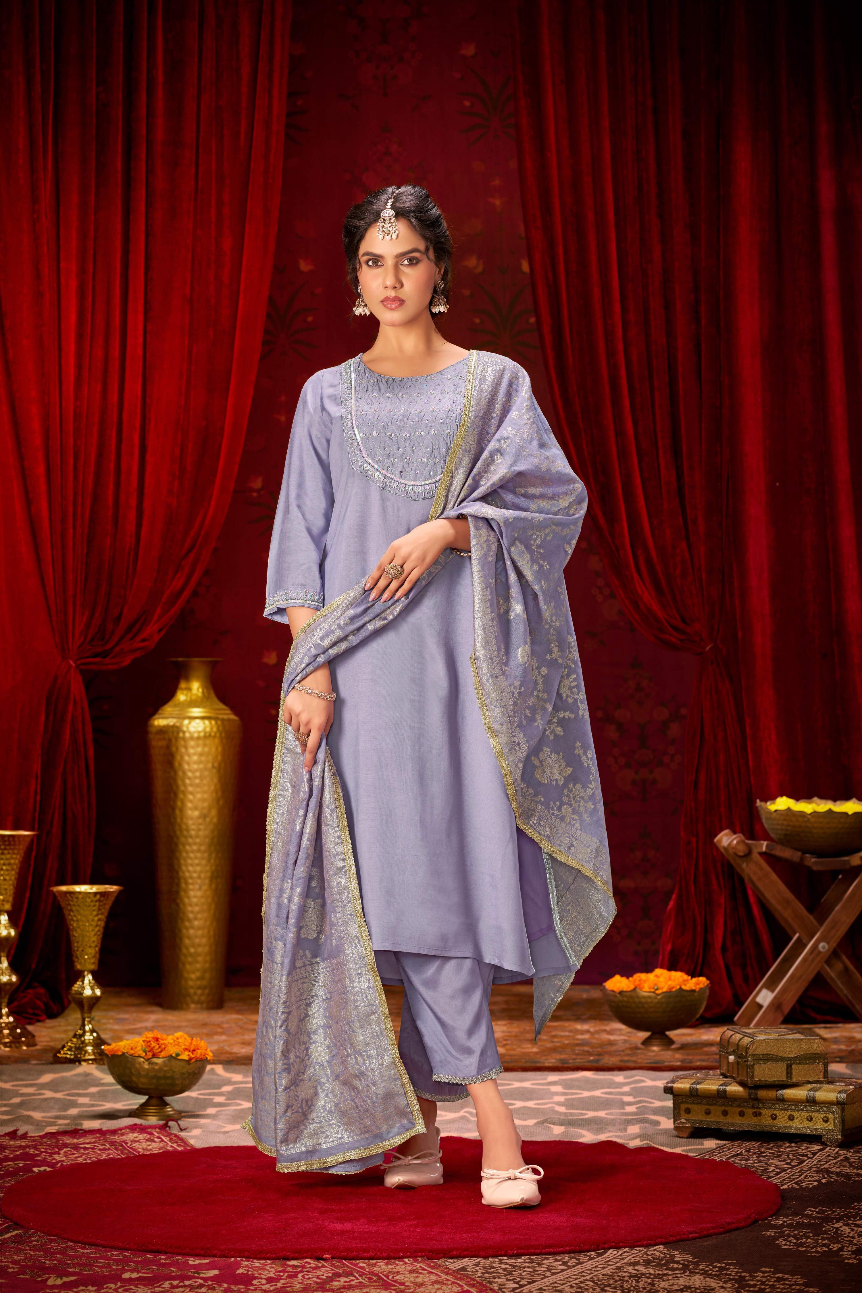 BulBul Sehmat Purple Muslin Kurta Set With Dupatta