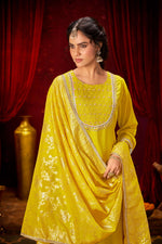 Thumbnail for BulBul Sehmat Yellow Muslin Kurta Set With Dupatta