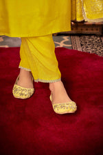 Thumbnail for BulBul Sehmat Yellow Muslin Kurta Set With Dupatta