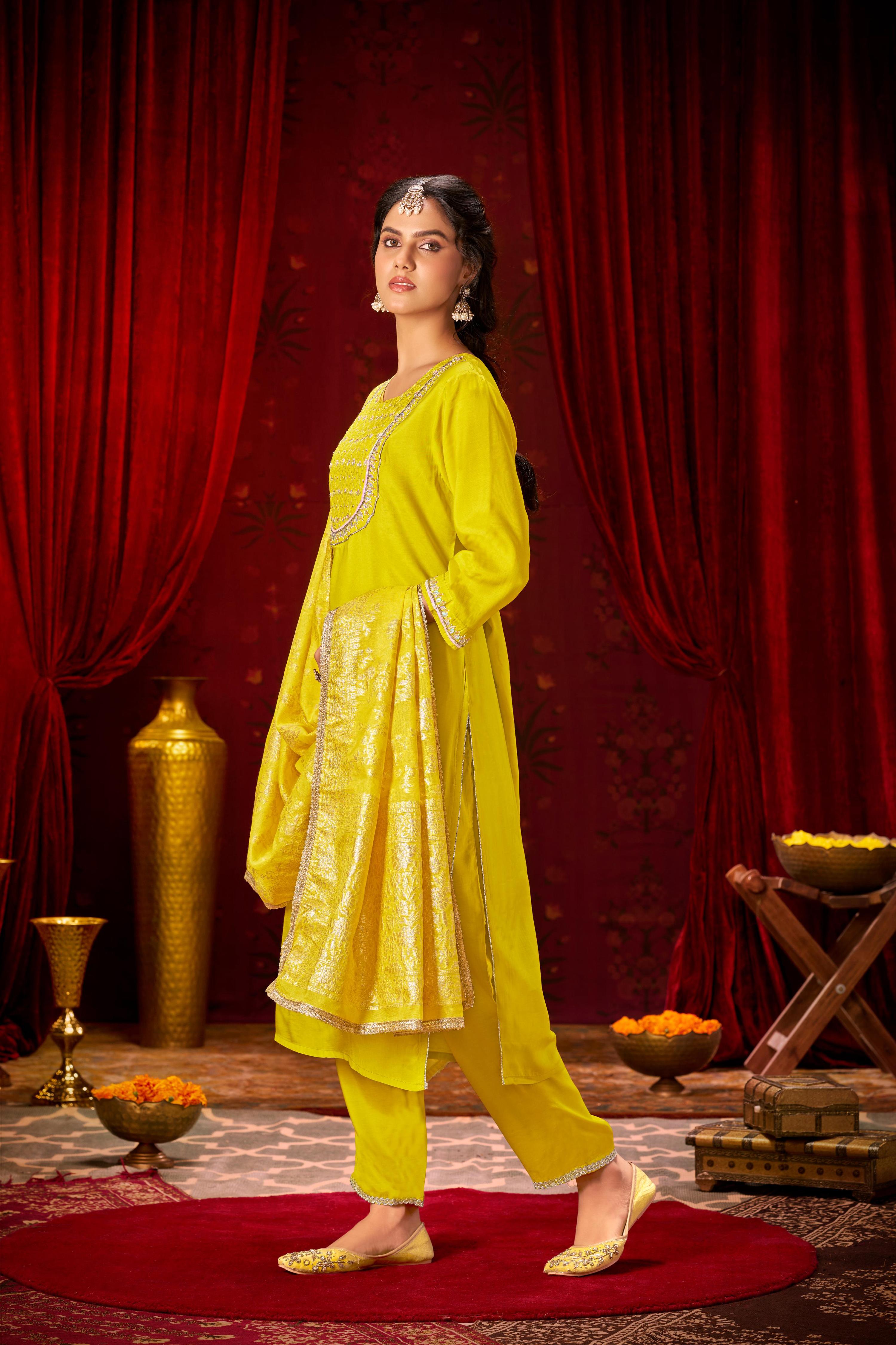 BulBul Sehmat Yellow Muslin Kurta Set With Dupatta